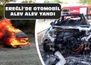 Ereğli’de park halindeki otomobil alev topuna döndü